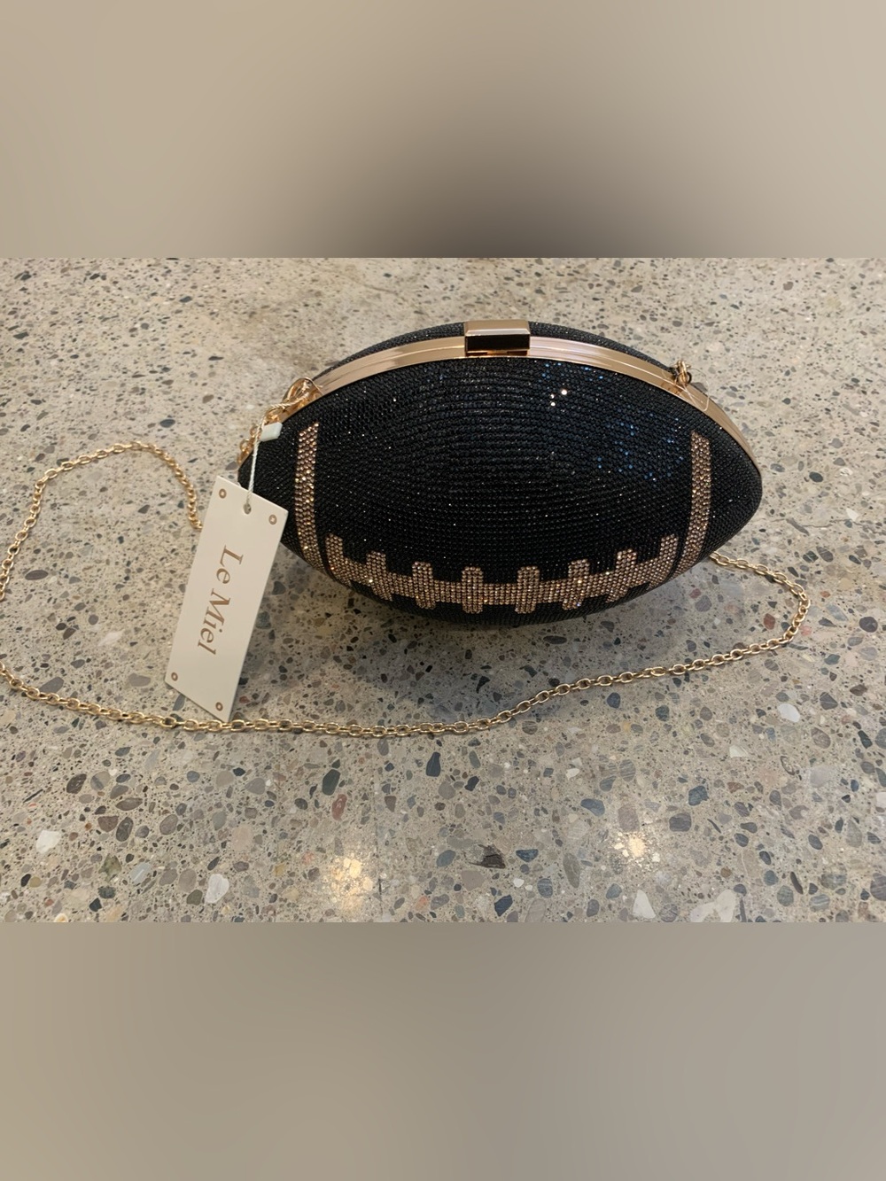 Le Miel Black & Gold Football-Shaped Evening Clutch NWT